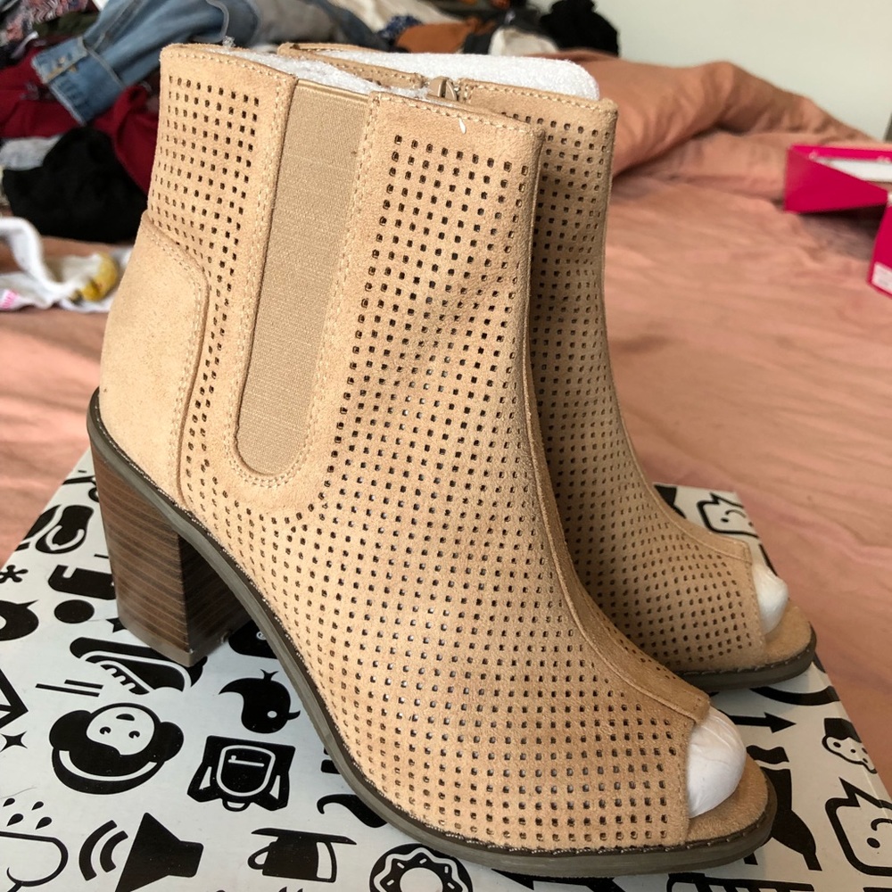 Taupe Perforated Heeled Booties